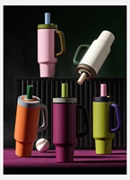 Thermos en acier inoxydable 32 oz avec logo personnalisable, design élégant et minimaliste, isolation sous vide anti-fuite, couvercle à ouverture par pression, paille