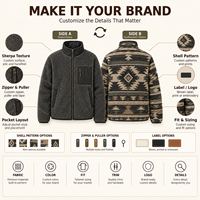 Veste d'hiver réversible pour homme en sherpa, manteau en polaire tissé géométrique, fermeture éclair intégrale, décontracté, pour l'extérieur, fournisseur de vêtements OEM ODM