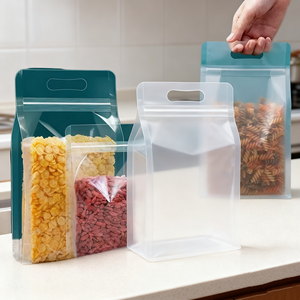 Sacs à fond plat YSH, étanches, avec couvercle rigide transparent, pochette avec fermeture éclair et poignée, finition dépolie, scellage large sur huit côtés - Product Image 1