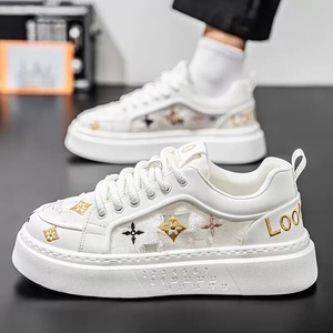Chaussures de sport décontractées tendance pour hommes, respirantes, en tissu blanc, à lacets, antidérapantes, à semelle épaisse, pour l'extérieur, pour adolescents - Product Image 4
