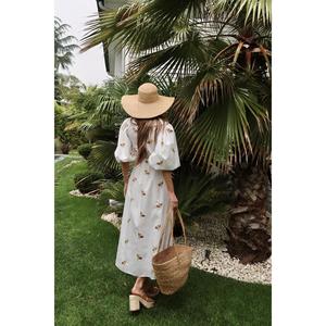 Vestido Casual Transpirable de Línea A con Cuello y Cinturón Floral Marrón para Celebraciones y Fiestas - Product Image 1