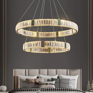 Lámpara colgante de anillo regulable <span class=keywords><strong>para</strong></span> Villa Stairs K9, de lujo, Led, dorada, <span class=keywords><strong>para</strong></span> sala de estar y comedor - Product Image 3
