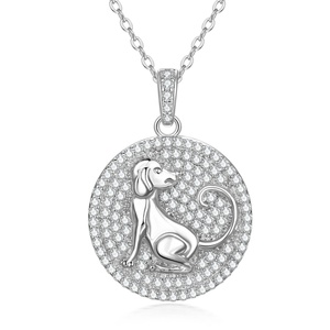 Collier Pendentif Exquis en Cuivre Plaqué Or 14 carats avec Zircon et Motif Chien pour Femme - Product Image 3