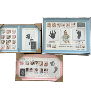 KT 친환경 플라스틱 UV 프린팅 접이식 모던 첫해 신생아 12개월 아기 손발자국 사진 액자 키트 - Product Image 1