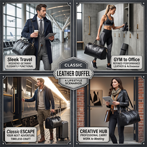Sac de voyage en <span class=keywords><strong>cuir</strong></span> noir personnalisé pour <span class=keywords><strong>homme</strong></span>, grand sac de week-end, sac de nuit avec étiquette de bagage et compartiment à chaussures - Product Image 4