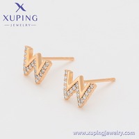 A00898006 Joyería Xuping al por Mayor, Pendientes Personalizados con Letras P, W, X Chapados en Oro de 18K, Pendientes de Circonia, Regalos de Joyería
