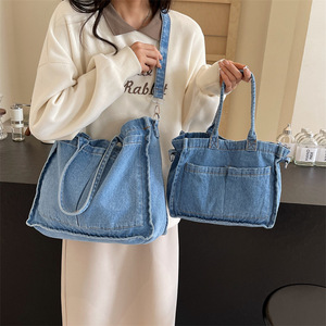 2024 nueva llegada bolso de moda Vintage lavado Denim azul cremallera bolso de diseñador para mujer - Product Image 1