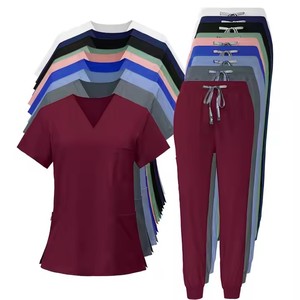 Wholesale Custom Logo Quick-Dry V-Neck Jogger Pocket Women <strong>Scrubs</strong> Comfortable Dentist Hospital Nursing Uniform Sets for <strong>Men</strong> - Product Image 1