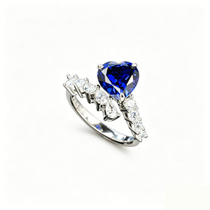 925 Sterling Silver Romantic Heart Shaped Sapphire Gemstone <b>Ring</b> for Women Wedding Anniversary High-grade Simple Classic Design - Product Image 1
