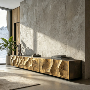 <span class=keywords><strong>Mueble</strong></span> para <span class=keywords><strong>TV</strong></span> de 4 Puertas con Marco de Fibra de Vidrio, Diseño Floral Tallado en Bronce Antiguo para Interiores de Estilo Clásico <span class=keywords><strong>Retro</strong></span> - Product Image 1