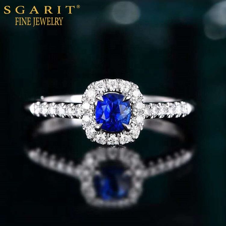 SGARIT-anillo de oro de 18 quilates y zafiro azul real para mujer