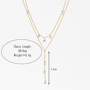 Trendige 2-lagige Y-förmige lange Anhänger-Halskette mit weißen Zirkonia aus Edelstahl, 18K vergoldet, Großhandel, kundenspezifische Anpassung für Damen - Product Image 5