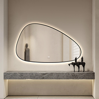 2026 New Arrival Irregular Smart Silver Mirror Glass Led Lighted Bathroom Mirror Custom Sower Vanity Mirror with Aluminum Frame