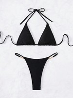 Maillot de bain de luxe personnalisé avec chaîne de lettres et diamants pour femme, ensemble bikini micro-string sexy orné de strass