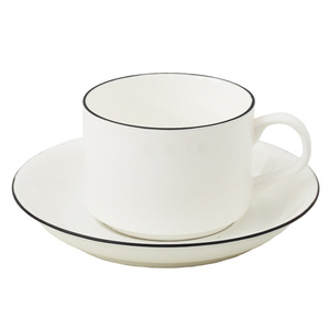 2025 Wholesale Bone China Coffee <b>Cup</b> <b>Saucer</b> Set European Style with Black Line Design Phnom Penh <b>Tea</b> <b>Cup</b> for Back to School - Product Image 1