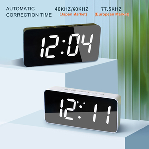 Réveil numérique de table avec miroir LED, <span class=keywords><strong>radio</strong></span>-commandé, correction automatique de l'heure, calendrier, fonction snooze et température, style japonais et allemand - Product Image 1