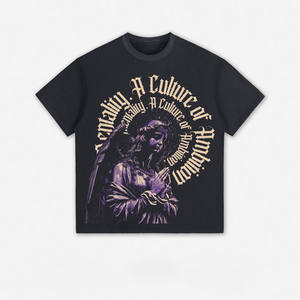 Summer Vintage Streetwear Virgin Mary T-Shirt pour hommes-T-shirt graphique en coton lavé de haute qualité, Logo personnalisé disponible - Product Image 1