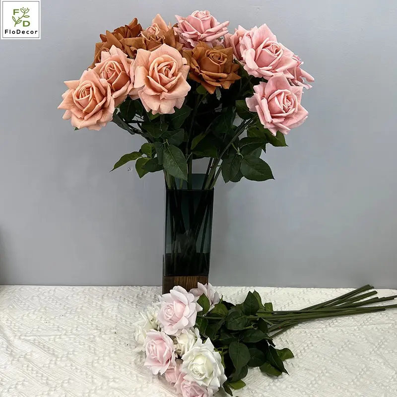 Wholesale Large Artificial Roses Dusty Rose Flower 12cm Real Touch Silk Latex Coated Rust Australian Vintage Wedding Home Decor