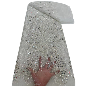 Tela de Encaje con Cuentas de Alta Calidad NI.AI con Lentejuelas, Tela de Encaje Africana Aso Ebi, Tela de Encaje con Cuentas de Lujo para Vestido de Novia - Product Image 6
