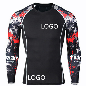 OEM ODM Mens Rash Guard Men Sublimation Printed Spandex Bjj Rash Guard Gym surf <span class=keywords><strong>Diving</strong></span> Rashguard Compression Shirts MMA Shirt - Product Image 1