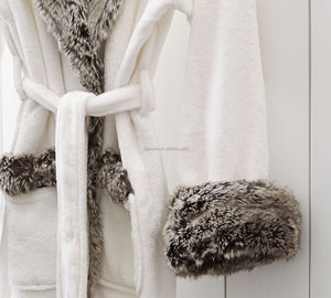 Wholesale Long <strong>Thick</strong> Bathrobe Luxury Fur Trim <strong>Dressing</strong> <strong>Gown</strong> - Product Image 5