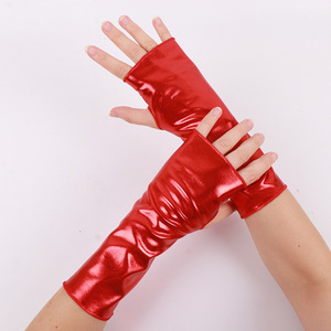 Gants courts sans doigts pour femmes, style punk, pour Halloween, soirée dansante, en cuir PU brillant - Product Image 4