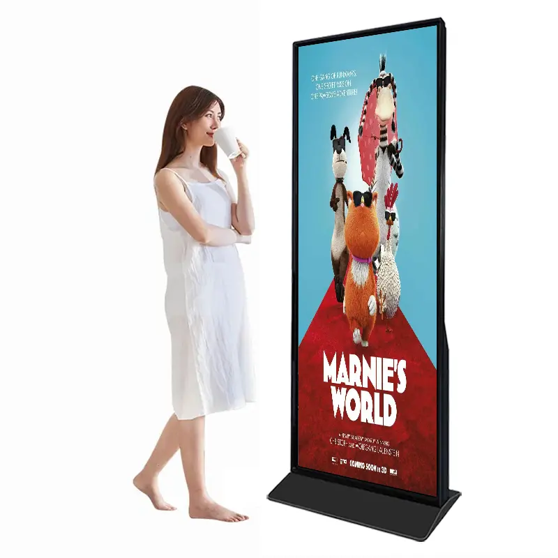 Ultra Dunne Vloer Staande Reclame Kiosk 70/75/86 Inch Full Screen Digitale Bewegwijzering En Toont Aangepaste Touchscreen Kiosk