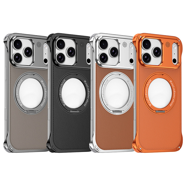 Light Alloy Leather Magnetic Phone Case for iPhone 17 16 Pro Max 15 Pro 14 13 Dissipation 360° Rotating Bracket Phone Case