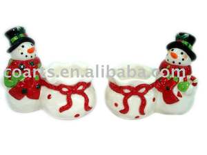 Portavelas de cerámica muñeco de nieve de Navidad - Product Image 1