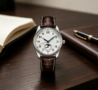 Montre mécanique automatique pour homme avec affichage des phases lunaires, bracelet en cuir véritable, montre-bracelet pour affaires