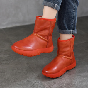 Botas de nieve bajas de piel auténtica de becerro suave para mujer, con pelo de cordero y cierre a presión en el tobillo, elegantes zapatos de hombre. - Product Image 3