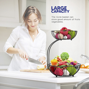 Cesta Organizadora de Verduras de Doble Nivel, Soporte de Metal <span class=keywords><strong>para</strong></span> Frutas, Porta Plátanos, Diseño Desmontable Ecológico, Negro, <span class=keywords><strong>para</strong></span> Cocina - Product Image 6