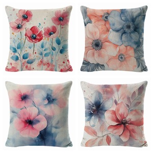 Housse de coussin florale 45x45 cm carrée en lin lavable, ensemble de 4 pour la décoration de la maison - Product Image 3