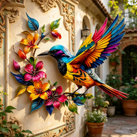 Décoration murale en fer « Hummingbird Bloom » – Accent coloré colibri pour décoration de mariage, design naturel circulaire, style Art Déco