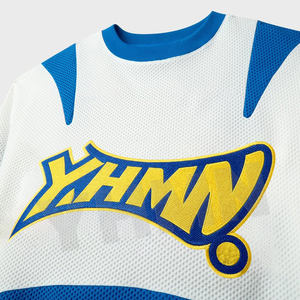 T-shirt personnalisé en patchwork brodé imprimé, ample, à manches longues, en maille, style baseball, football, <span class=keywords><strong>hockey</strong></span> sur glace, pour homme - Product Image 3