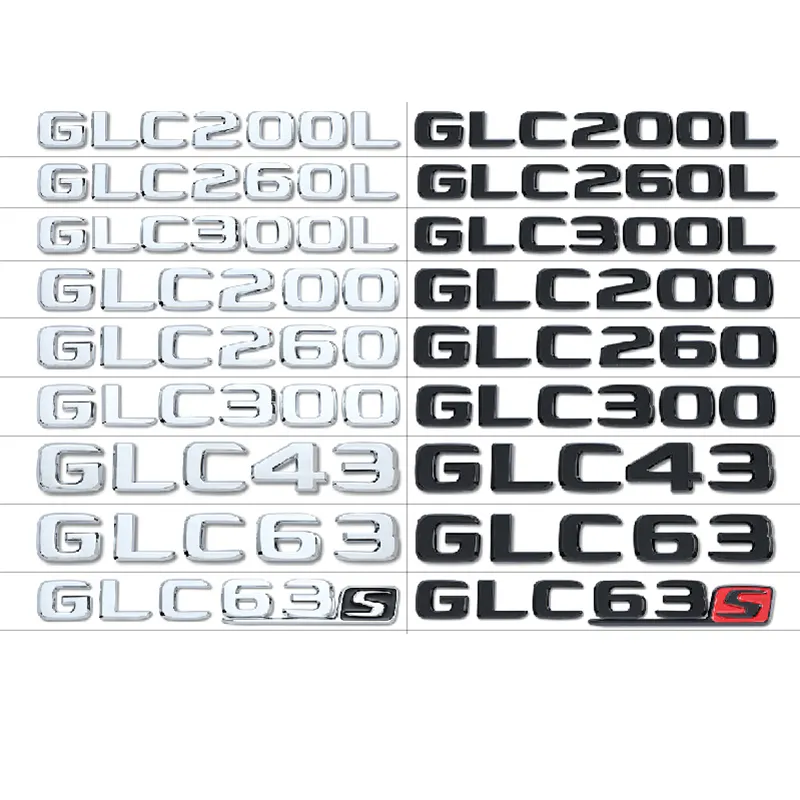 Chrome Noir Lettres GLC200L GLC260L GLC300 GLC43 63 63S Emblème pour Mercedes Benz GLC X253 4 Matic Voiture Coffre Logo Autocollants