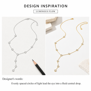 Collier long en cristal en forme de Y, en acier inoxydable, zircon, plaqué or 14 carats, couleur or et argent, bijoux - Product Image 3
