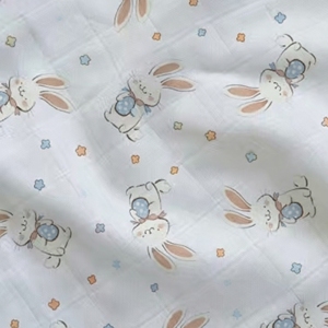 Tissu en mousseline de coton doux 100% à <span class=keywords><strong>double</strong></span> couche, imprimé avec de jolis dessins de lapins et d'étoiles, pour couverture d'emmaillotage et literie pour bébé - Product Image 3