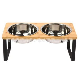Soporte de madera elevado para comederos dobles de mascotas, estación de alimentación para gatos y perros con tazones de acero inoxidable - Product Image 5