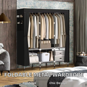 モダンなスタイルの金属製家具不織布折りたたみワードローブクローゼット寝室の折りたたみ式デザイン - Product Image 3