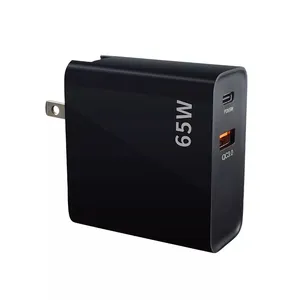 认证65W GaN多端口C型USB A快速充电器PD电源适配器快速充电GaN充电器