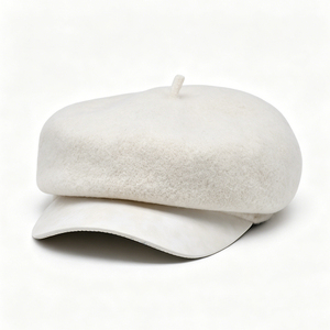 Casquette unisexe en toile polyester/coton blanche, style newsboy, chapeau de boulanger en mélange de laine avec visière incurvée, béret français pour l'hiver - Product Image 1