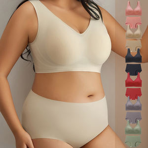 Conjunto <span class=keywords><strong>de</strong></span> sujetador y bragas sin costuras con rayas <span class=keywords><strong>de</strong></span> gel y adhesivo, tallas grandes M, L, XL, XXL, 3XL, 4XL, 5XL, para <span class=keywords><strong>mujer</strong></span>, ropa interior acolchada ajustable, traje <span class=keywords><strong>de</strong></span> dos piezas - Product Image 1