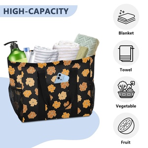 Portable Hawaiian Puakenikeni Flower Canvas Fabric Custom Laundry Basket Storage Heavy Duty Laundry <b>Large</b> Tote with Mesh Pockets - Product Image 5
