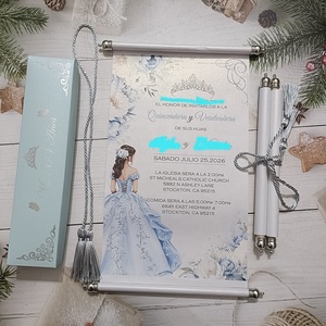 Invitación de 15 Años con Temática de <span class=keywords><strong>Cenicienta</strong></span> en Azul Claro, con Caja de Recuerdo, Borla Plateada y Tarjetas de Invitación de Boda - Product Image 2