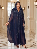 Robe longue musulmane pour adulte, style Moyen-Orient, arabe, islamique, turque, avec strass, châle, cape à capuche, Abaya Khaliji