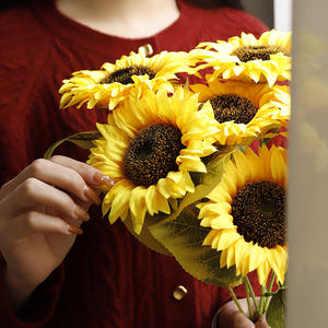 <span class=keywords><strong>Fleurs</strong></span> de tournesol artificielles réalistes haut de gamme pour la décoration de salon et de table à manger, arrangements floraux - Product Image 4