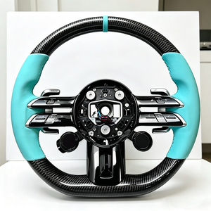 Volant de course sport en fibre de carbone et cuir, poignées en cuir bleu Tiffany pour Mercedes Benz AMG GLC <span class=keywords><strong>GLE</strong></span> CLA SLS GLK toutes séries - Product Image 1