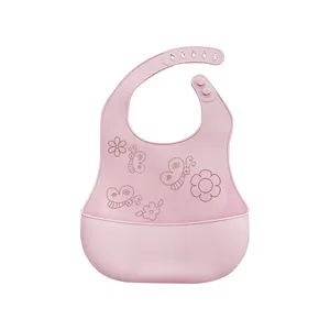 Customized Soft Food Grade Waterproof Silicone Baby Feeding Bibs Animal Printing Washable Adjustable Fit With Snaps