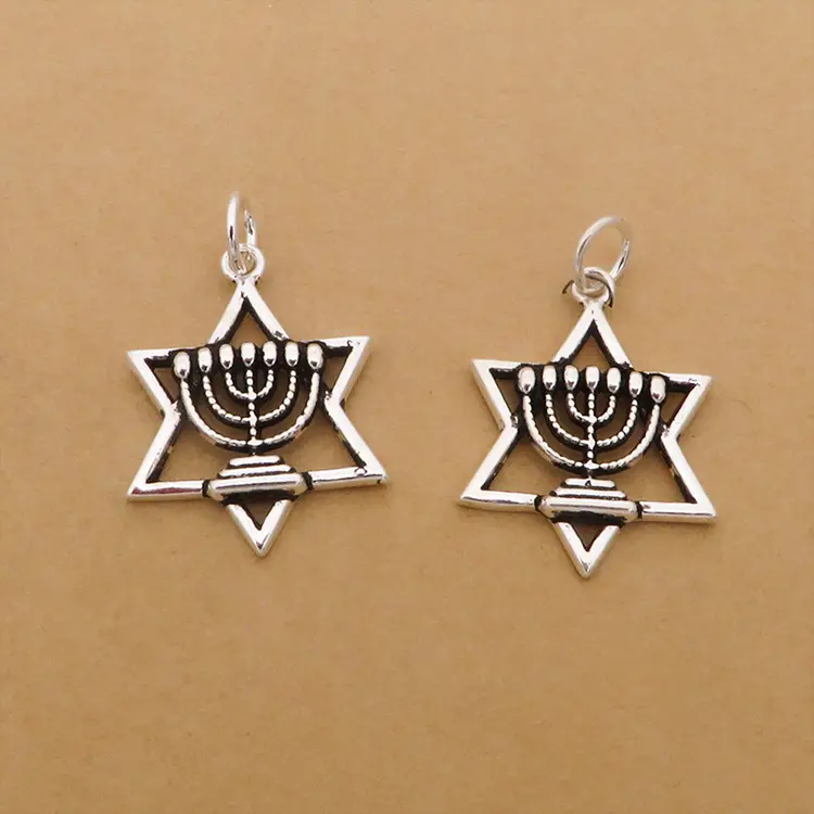 Busca de joias, jóias de prata esterlina 925, judaísmo oco, hexágono, castiçal, charmes, joias, pingente para colar, fabricação de jóias
